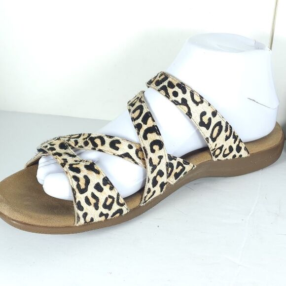 Taos Women’s Double U US9 Leather Calf Hair Cheetah Flat Thong Sandals Shoes - Picture 6 of 16